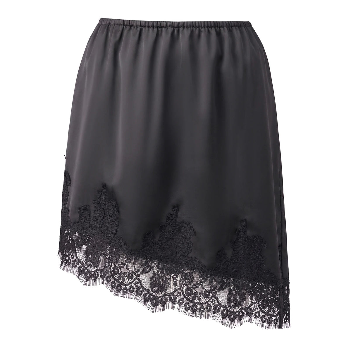 Women's Lace Midi Skirt Elastic Waist Loose Fit Asymmetric Hem Knee Length Skirt for Party Work Daily Wear Elegant Satin