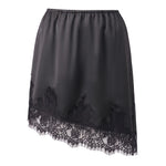 Women's Lace Midi Skirt Elastic Waist Loose Fit Asymmetric Hem Knee Length Skirt for Party Work Daily Wear Elegant Satin
