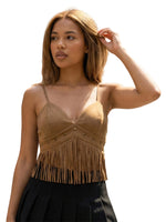 Summer Women's Tassel Corset Tops Retro Cowboy Stylish Sleeveless V Neck Vest Spaghetti Strap Tank Top for Party Street