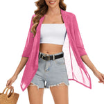 Women Asymmetric Hem Casual Solid Color Open Front Cardigan 3/4 Sleeve Lightweight Shrug With Side Pockets For Spring Summer