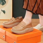 Platform Casual Slip-on Loafers for WomenSpring New Soft-soled Women's Shoes Comfortable Work Shoes Sewn Leather Shoes
