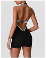 Color Blocking Yoga Jumpsuit Women Sleeveless Hollow Out Backless Slim Sports One Piece Short Suit Gym Running Fitness Rompers