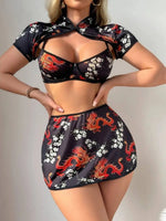 Women's New Sexy Uniform Sexy Hot Series Ethnic Style Pattern Skirt Sets Pure Desire Casaul Short Sleeved Skirt Sets Charm 24PB