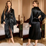 1 Piece Women's Underwear Ice Silk Satin Robe Pajamas Plus Size Nightgown Stylish Lace Trim Homewear Soft Skin Friendly