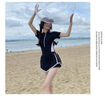 New Women's Swimsuit, One-piece Coverage Slimming EffectConservative Sports Style Hot Spring Flat Leg Pants Swimsuit Plus Size