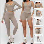 2 Pieces Sportswear Women Yoga Set Gym Clothes Fitness Set Outfit Outdoor Long-Sleeved Shirt Tracksuits Sports Bra Gym Leggings