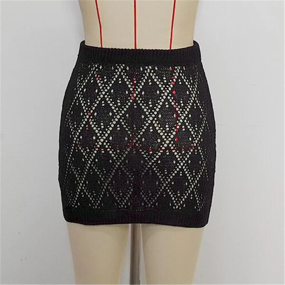 Sexy Hollow Out Crochet Knitted Tunic Beach Cover Up Cover-ups Beach Dress Beach Wear Beachwear Mini Skirt Female Women K6587