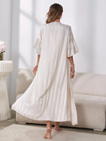 Strap sleepwear women's imitation silk long sleeved high-end ice silk nightgown home suit set