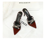 Water Diamond Women's Sandals Summer Cross Band High Heel Slip-On Shoes Leather Material Anti-Slip Rubber Sole Casual Style