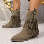 Women Ankle Boots AutumnSuede Chelsea Boots Pointed Toe Tassel High Heel Shoe Rivet Fashion Retro Cowboy Boots Botas Mujer