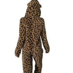 Thickened Coral Fleece Ladies Pajamas Winter Ear Printed Leopard Patterned Sleepwear One-Piece Home Clothes for Women Bodysuit