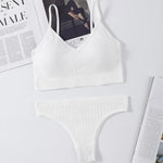 Women Seamless Bra Panties Set Push-Up Non-wire Bralette Low-Rise Briefs Sexy Lingerie Female Comfort Rib Sports Underwear Set