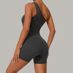 Summer One Shoulder Yoga Short Jumpsuit Women Sexy Cut Out Backless Scrunch Booty One Piece Suit Gym Workout Fitness Clothes