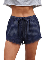 Women's Summer Shorts Elastic Waist Striped Lace Hem Loose Shorts with Pockets Fashion Daily Out Going Lounge Short Pants
