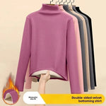 Women Thermal Underwear Winter Thickened and Flannel Bottom Shirt Solid Long Sleeve Basic T-Shirt Heating Fiber Pullovers