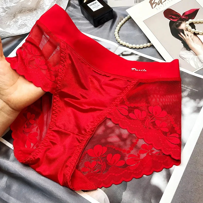 Lace large size high waist underwear women's butt lifting breathable briefs