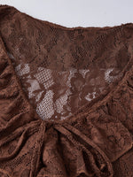 Women Casual Lightweight Floral Lace Ruffles Cover-ups Long Duster Summer Solid Color Tie Front Cardigan