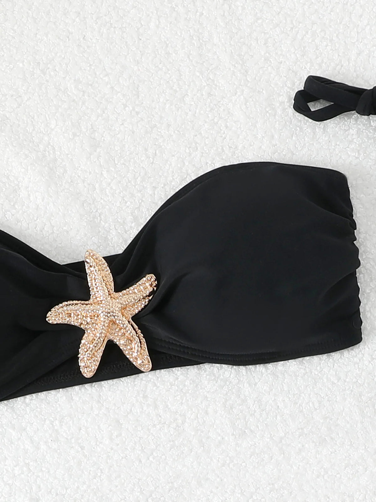 New White 3 Pieces Starfish Bandeau Bikini Set Swimsuit Women Swimwear with Sarong Skirts Dress Beach Wear Cut Out Bathing Suit