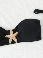 New White 3 Pieces Starfish Bandeau Bikini Set Swimsuit Women Swimwear with Sarong Skirts Dress Beach Wear Cut Out Bathing Suit