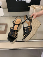 9cm Heeled Wedges Ankle Sandals Black Dress Shoes for Women T-Strap Silver Chunky Heels Summer Platform Bohemia Sandals 2026