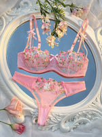 2 Pcs Sexy Women Floral Embroidery Bra And Brief Set Hollow Erotic Lingerie Underwear Ultrathin Lace Transparent Babydoll Cute