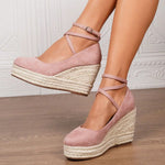 2025 Comfy Walk Big Size 43 Summer Bohemian Platform Espadrilles Sandals Women Ankle Strap Sandals High Heels Wedges Shoes Woman