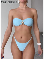 New Metal Star Bandeau High Cut Thong Bikini Women Swimwear Female Swimsuit Two-Pieces Bikini Set Bather Bathing Suit Swim V6422