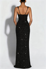 Women's Sequin Maxi Dress Burgundy Square Neck Sleeveless Bodycon Evening Gown Formal Party Prom Cocktail Mermaid Long Dresses