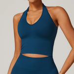Women Summer Sports Bra Seamless Halter Top High Support Push-up Open Back Gym Bra High-intensity Fitness Yoga Workout Underwear