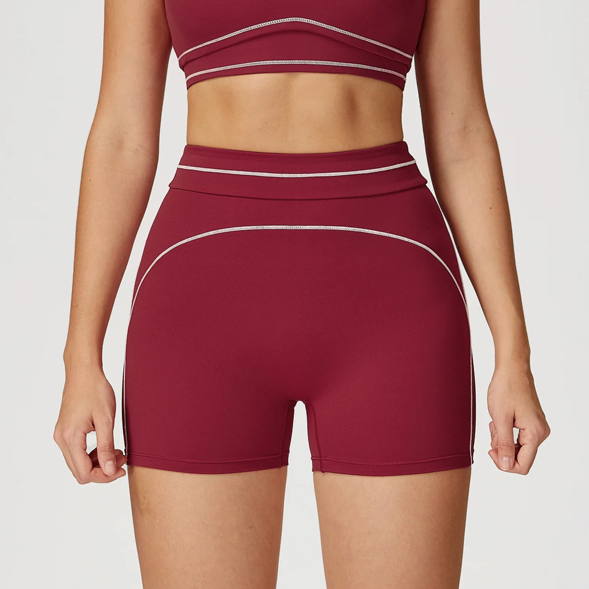 Quick Dry High Waist Yoga Shorts Contrast Color Blocking Splicing Training Sports Pants Push Up Hip Lifting Fitness Yoga Shorts
