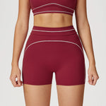 Quick Dry High Waist Yoga Shorts Contrast Color Blocking Splicing Training Sports Pants Push Up Hip Lifting Fitness Yoga Shorts