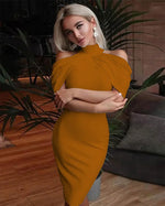 2024 New Solid Color Slim Midi Dresses Women Halter Neck Off Shoulder Package Hip Bodycon Elegant Temperament Ladies Party Dress