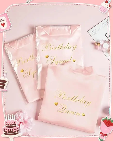 12 Pcs Women's Birthday Party Robes Gold Glitter Queen Squad Kimono Silky Nightgown Satin Bathrobes Dressing Gown