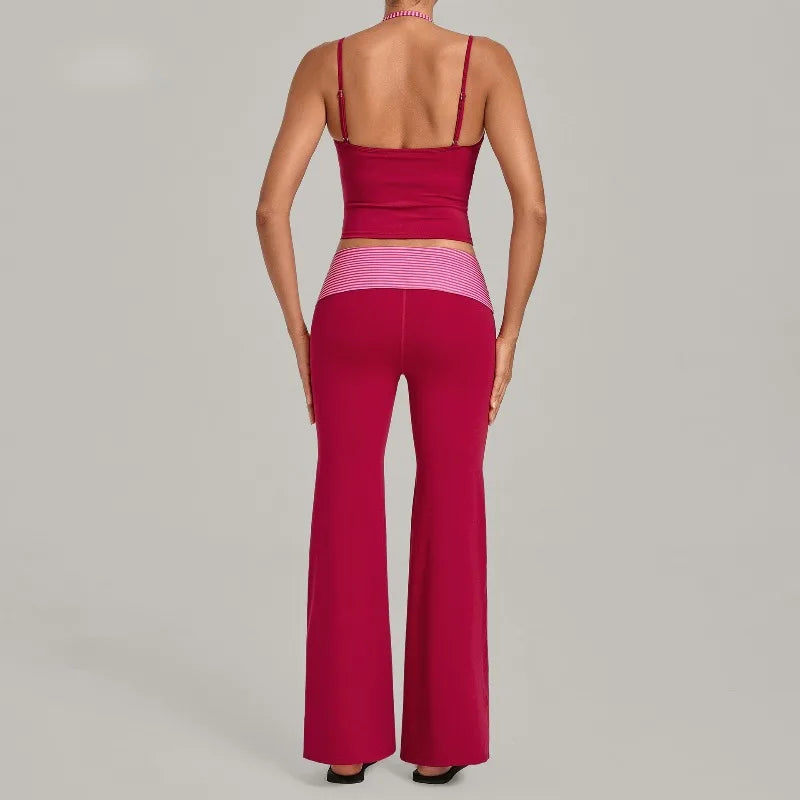 Women's Sleeveless Yoga Set Sports Workout High Waist Butt-Lifting Flared Pants Suits Beautiful Back Slim-Fit Running Vest Sets