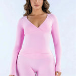 HISTELLO Origin Long Sleeve V-Neck Top Seamless Women Gym Activewear Naked Feeling Sports Shirts Pilates Yoga Workout Tops