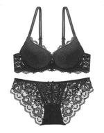 Women's Underwear Set Sexy Hollow Lace Floral Bow Padded Push up Bra Suitable for Small Busts Sexy Bras and Panties