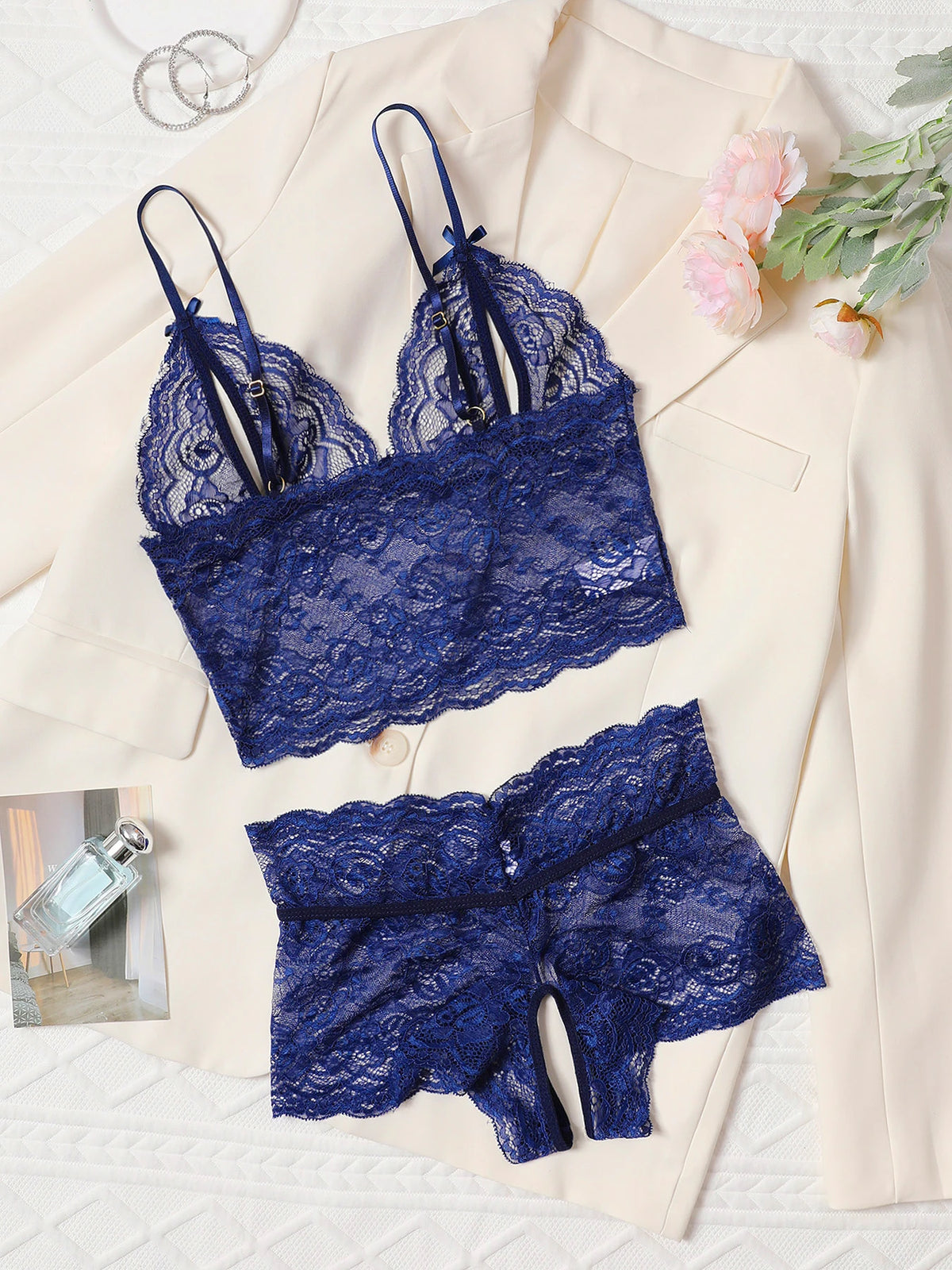 Pullover Open Bra See Through Fancy Underwear Uncensored Luxury Lace Hollow Sets Crotchless Outfits Intimate No Pad Wireless