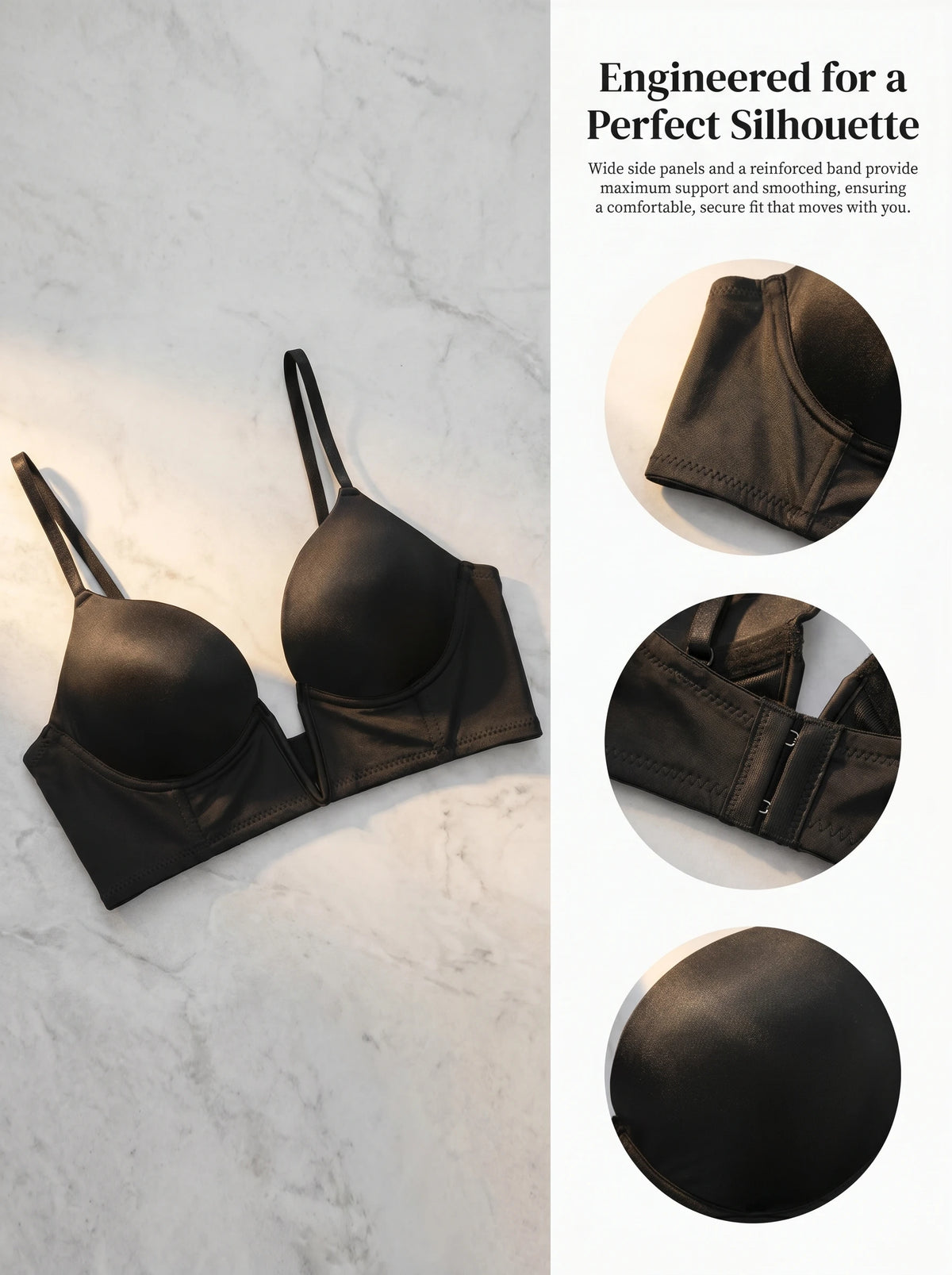 Women U-Plunge Bra Sexy Deep V Sexy Lingerie Push Up Bra Black Underwear U055