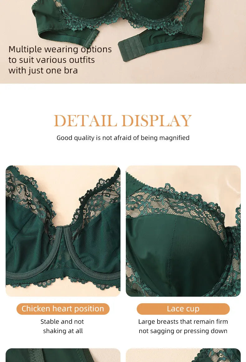Elegant Womens Lace Bra Hollow Out Design Underwire Support Sexy Lingerie BH Tops UnderwearPlus Size A B C D E Cup