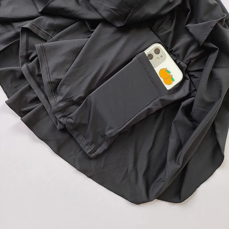 Women's Quick Drying Sports Short Skirt Fake Two-Piece Running Half Skirt Hip Blocking Anti Glare Breathable Tennis Skirt
