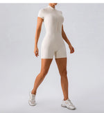 Yoga Jumpsuit Fashion Zipper Dance Short Playsuit Women Romper Short Sleeve Gym Fitness Overalls One Piece Sports Suit Unitard
