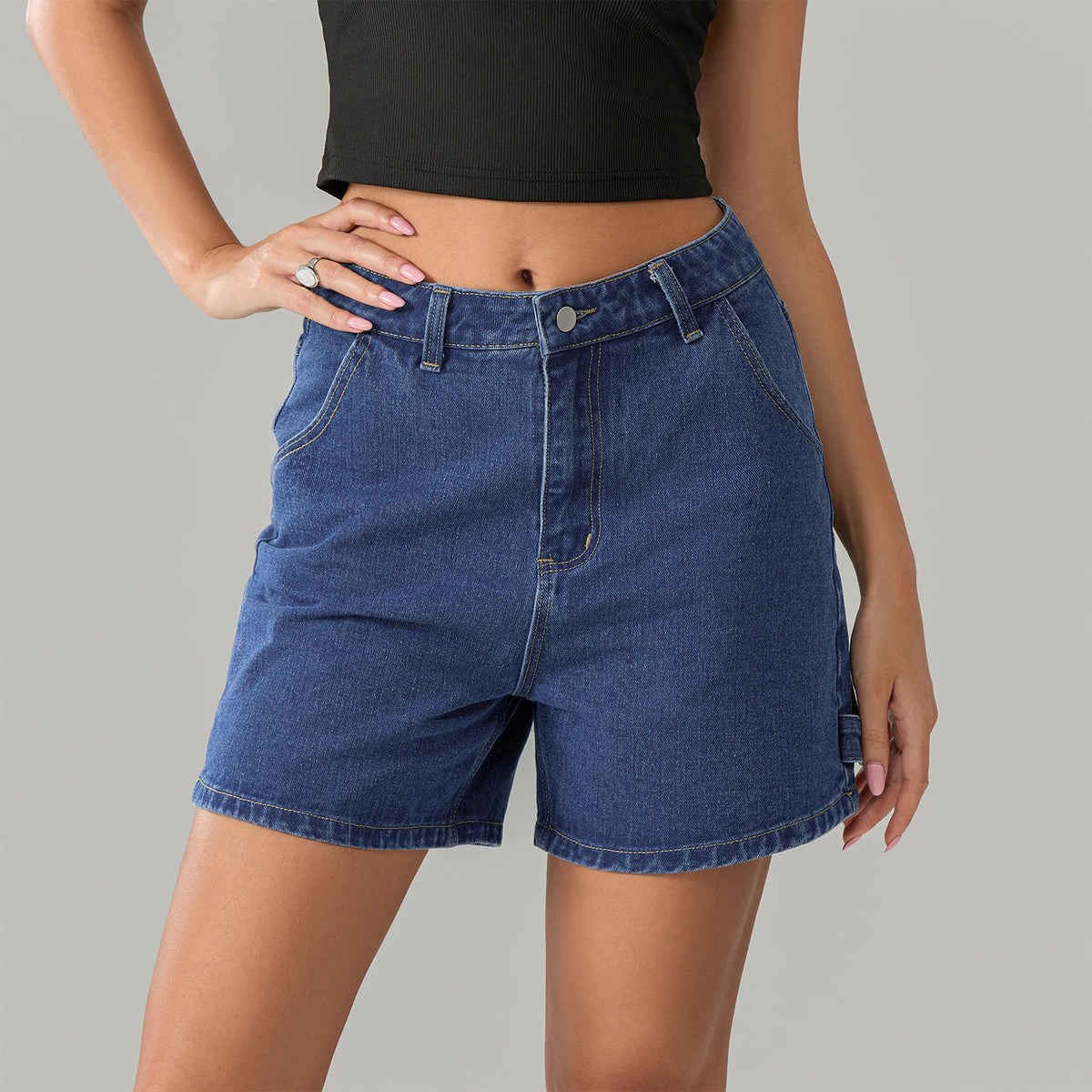 Summer Solid Color Short Denim Pants Women Fashion High Waist Streetwear Denim Shorts with Pockets