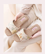 Breathable Indoor Linen Slippers For Women Men Home Floor Shoes Chinese Style Emrobidery Anti-slip Couples House Bedroom Slides