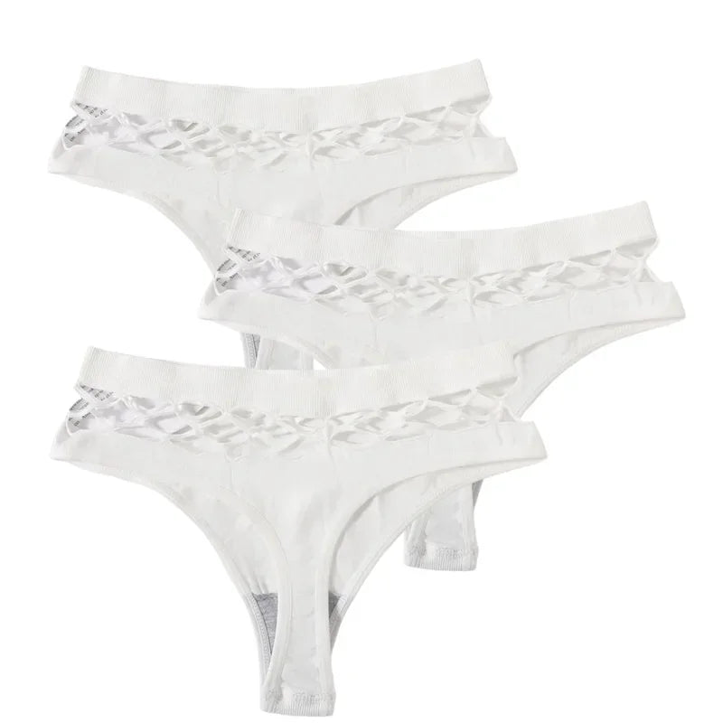 3Pcs/Set Sexy High Rise Panties Women Thongs Comfort G-String Underwear Sexy Lingerie Hollow Bottoms Female Underpants M-L