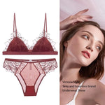MOYISU Pure Desire Victoria French Lace Embroidered Lingerie Women's Thin Cup Triangle Cup Bra Set Comfortable No Underwire