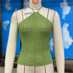 Women's Solid Color Knit Halter Neck Vest Summer Sleeveless Open Back Slim Fit Crochet Sequins Tank Tops