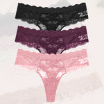 3Pcs Lace Sexy Thongs Women Low-Rise Briefs Sexy Soft Ladies Underwear Trendy Floral Underpants Female Flowery Panty Lingerie