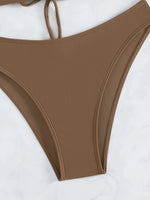 Women's Sexy Thong Brazilian Bikini Two-piece Swimsuit Brown Low Waist Bandeau Swimwear 2024 String Bathing Suits Beach Wear