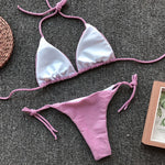 2 Colors Sexy Bikini Women Swimwear Swimsuit Solid Shining Fabric Triangle Halter Bikinis Set Bathing Suit Beach Bikini Female