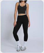 Tight Naked Yoga Shorts Suit Women Double Strap Sports Bra High Waist Flare Leggings Fitness Suit Gym Running Workout Clothes